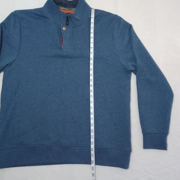 Orvis Men's Large Blue Pullover Long Sleeve Zip Up With Button Cotton Polyester - Picture 6 of 9